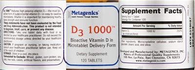 Photo of the Metagenics D3 1000 label