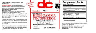 Photo of the DC High Gamma Tocopherol 400 mg label