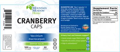 Photo of the Mountain Meadow Herbs Cranberry Caps 500 mg label