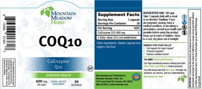 Photo of the Mountain Meadow Herbs CoQ10 400 mg label