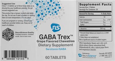 Photo of the NS NeuroScience GABA Trex Grape Flavored Chewables label