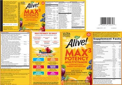Photo of the Nature's Way Alive! Max3 Potency Multivitamin label