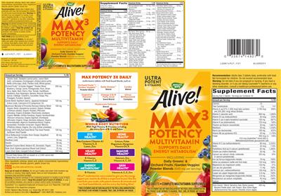 Photo of the Nature's Way Alive! Max3 Potency Multivitamin label