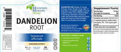 Photo of the Mountain Meadow Herbs Dandelion Root label