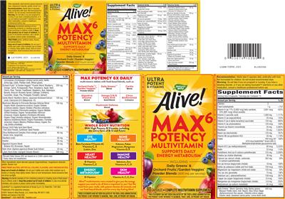 Photo of the Nature's Way Alive! Max6 Potency Multivitamin label