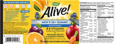 Photo of the Nature's Way Alive! Men's 50+ Gummy Multivitamin label