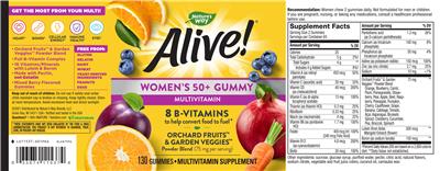 Photo of the Nature's Way Alive! Women's 50+ Gummy Multivitamin label