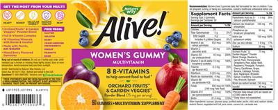 Photo of the Nature's Way Alive! Women's Gummy Multivitamin Mixed Berry Flavored label