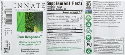 Photo of the Innate Response Formulas Iron Response label