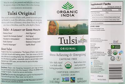 Photo of the Organic India Tulsi Original label