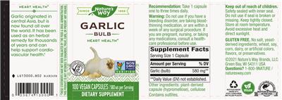 Photo of the Nature's Way Garlic Bulb 580 mg label