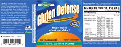 Photo of the Nature's Way Gluten Defense label