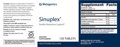Photo of the Metagenics Sinuplex label