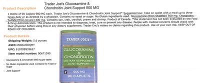 Photo of the Trader Joe's Glucosamine & Chondroitin label