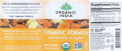 Photo of the Organic India Turmeric Formula label