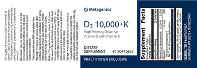 Photo of the Metagenics D3 10,000 + K label