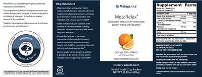 Photo of the Metagenics MetaRelax Orange Citrus Flavor label