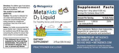 Photo of the Metagenics MetaKids D3 Liquid label