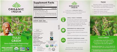 Photo of the Organic India Tulsi Green label