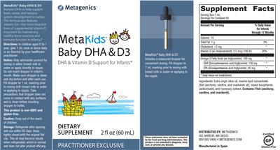 Photo of the Metagenics MetaKids Baby DHA & D3 label