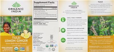 Photo of the Organic India Tulsi Lemon Ginger label