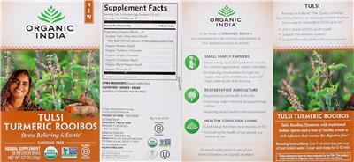 Photo of the Organic India Tulsi Turmeric Rooibos label
