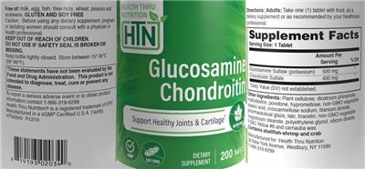 Photo of the Health Thru Nutrition Glucosamine Chondroitin label