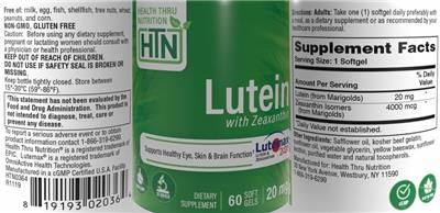 Photo of the Health Thru Nutrition Lutein 20 mg label