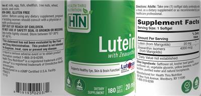 Photo of the Health Thru Nutrition Lutein 20 mg label