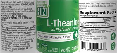 Photo of the Health Thru Nutrition L-Theanine 200 mg label