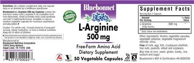 Photo of the Bluebonnet L-Arginine 500 mg label