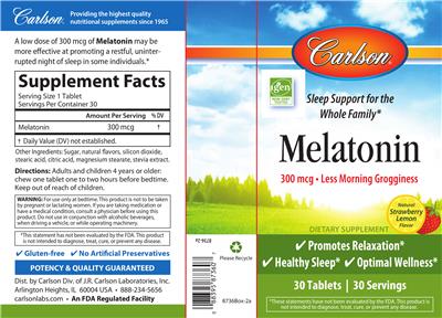 Photo of the Carlson Melatonin 300 mcg Natural Strawberry Lemon Flavor label