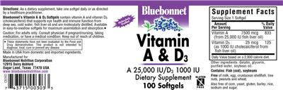 Photo of the Bluebonnet Vitamin A & D3 label