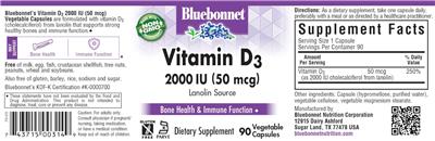 Photo of the Bluebonnet Vitamin D3 2000 IU (50 mcg) label