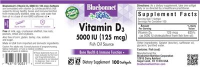 Photo of the Bluebonnet Vitamin D3 5000 IU (125 mcg) label