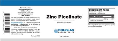 Photo of the Douglas Laboratories Zinc Picolinate label