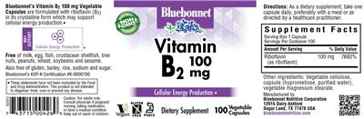 Photo of the Bluebonnet Vitamin B2 100 mg label