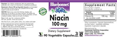 Photo of the Bluebonnet Niacin 100 mg label