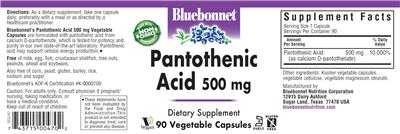 Photo of the Bluebonnet Pantothenic Acid 500 mg label