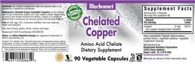 Photo of the Bluebonnet Chelated Copper label