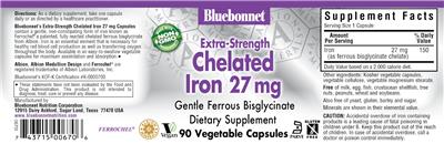 Photo of the Bluebonnet Extra-Strength Chelated Iron 27 mg label