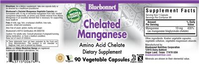 Photo of the Bluebonnet Chelated Manganese label