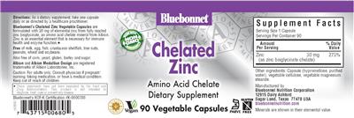 Photo of the Bluebonnet Chelated Zinc label