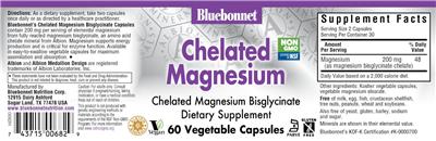 Photo of the Bluebonnet Chelated Magnesium label