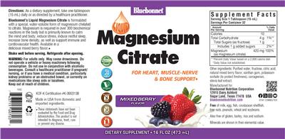 Photo of the Bluebonnet Liquid Magnesium Citrate Mixed Berry Flavor label