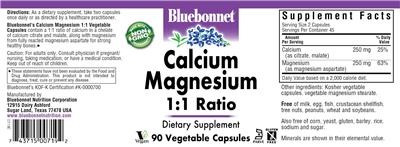 Photo of the Bluebonnet Calcium Magnesium 1:1 Ratio label