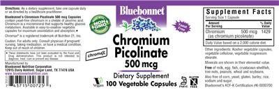 Photo of the Bluebonnet Chromium Picolinate 500 mcg label