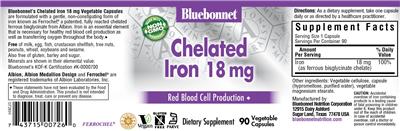 Photo of the Bluebonnet Chelated Iron 18 mg label