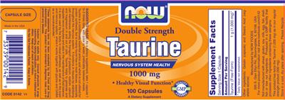 Photo of the NOW Double Strength Taurine 1000 mg label