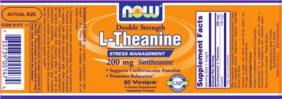 Photo of the NOW Double Strength L-Theanine 200 mg Suntheanine label